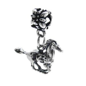 HORSE IN GALLOP EURO BEAD CHARM IN 3D STERLING SILVER.